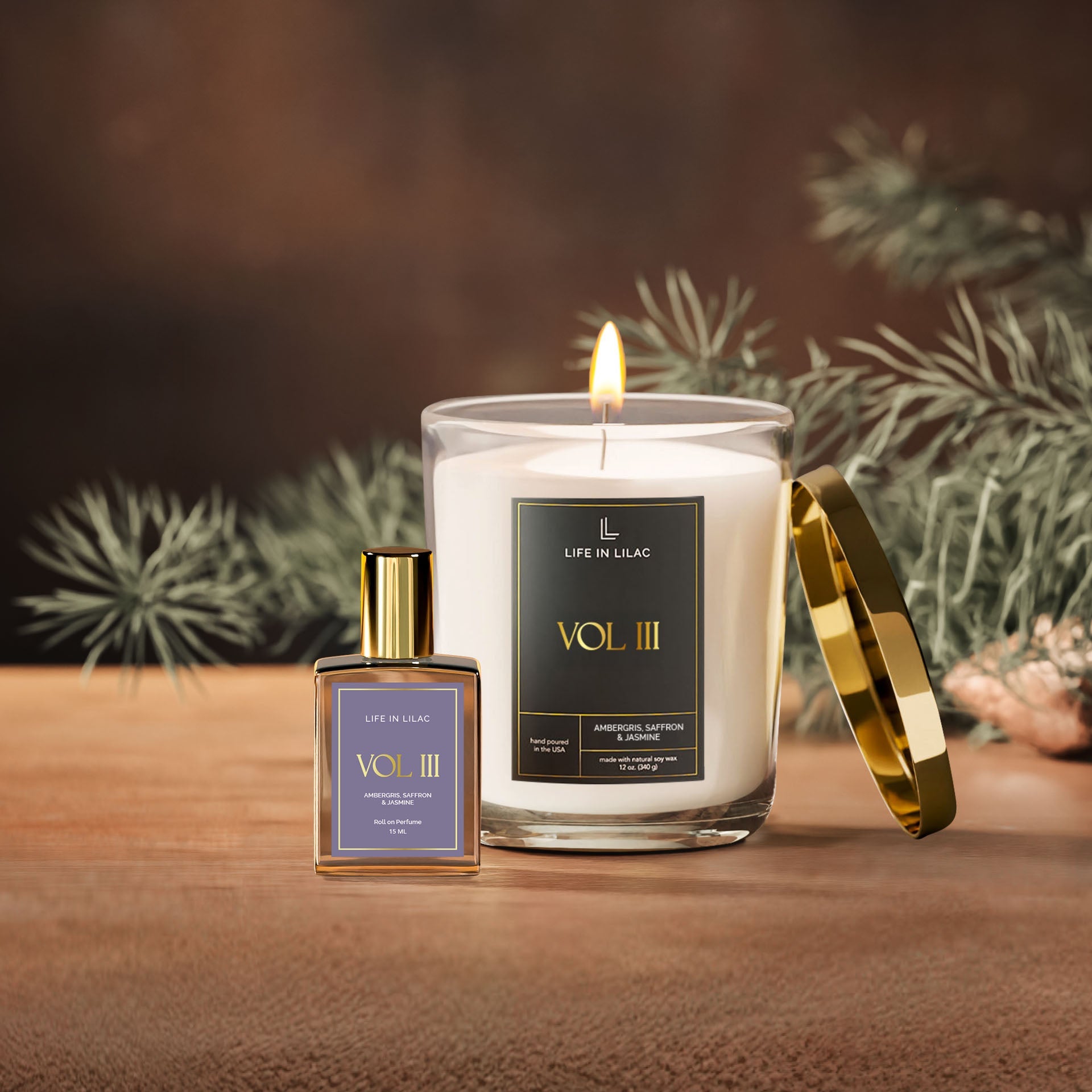 Volume III Candle + Roll On Perfume Bundle