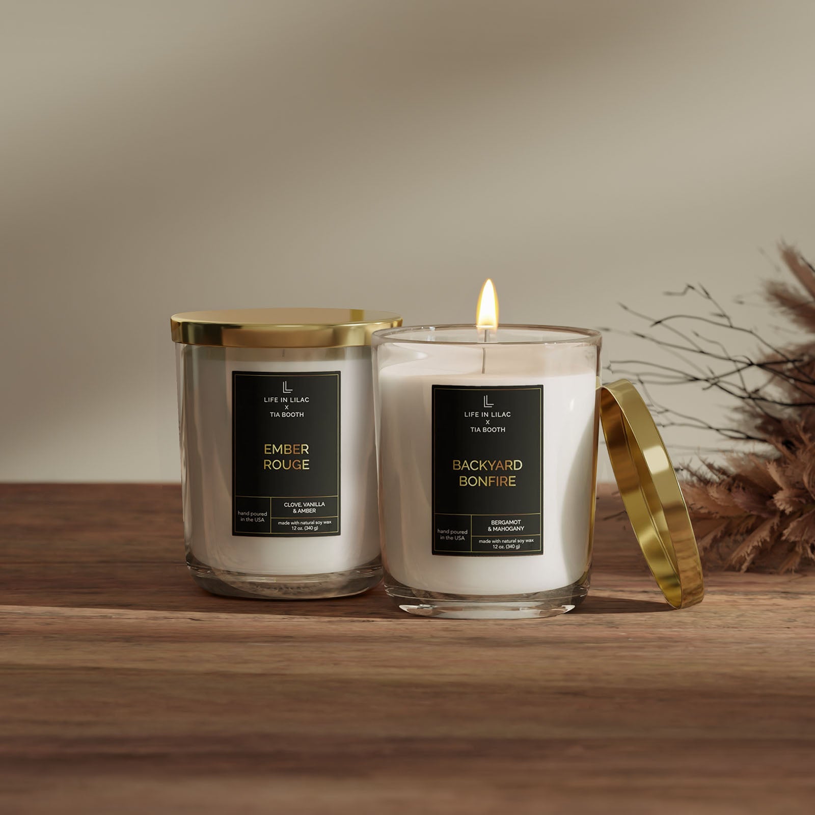 Tia Booth Backyard Bonfire & Ember Rouge Candle Bundle